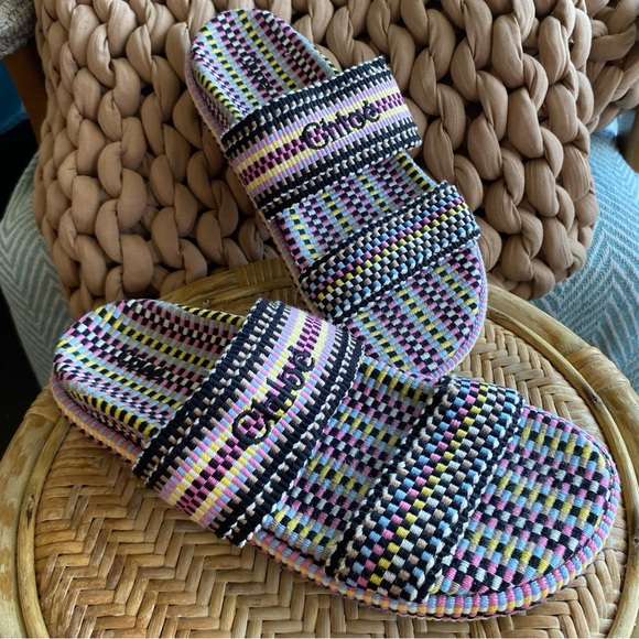 Chloe Rori Sandals Woven Cotton Colourful Slides Slip On Embroidered Rare HTF - Picture 1 of 14